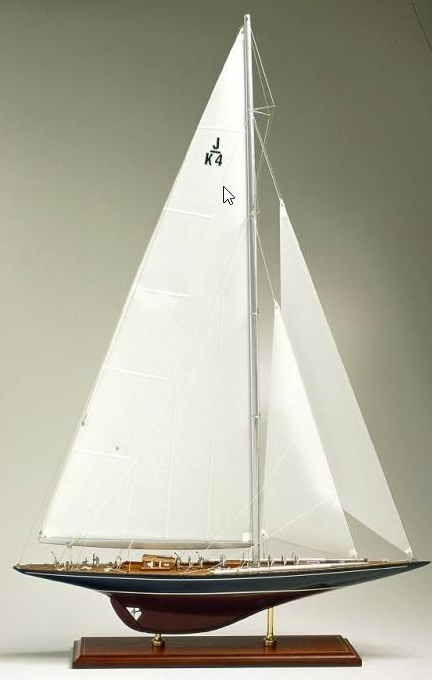 Photo of a model of the J class yacht Endeavour, which competed in the 1934 America's Cup broadcast on radio