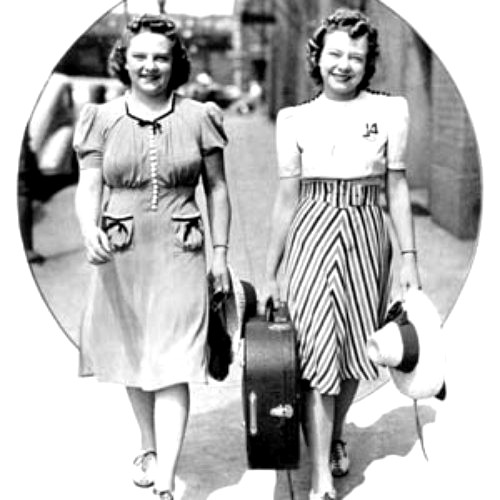 Publicity photo of Mary Jane and Caroline DeZurik, the yodeling sisters on National Barn Dance