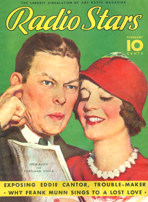 Illustration of Fred Allen and Portland Hoffa on the cover of Radio Stars magazine in February 1935