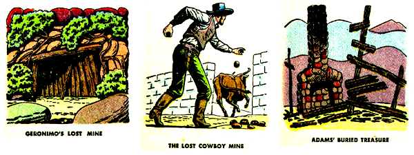Illustration of three lost gold mines from United States western lore