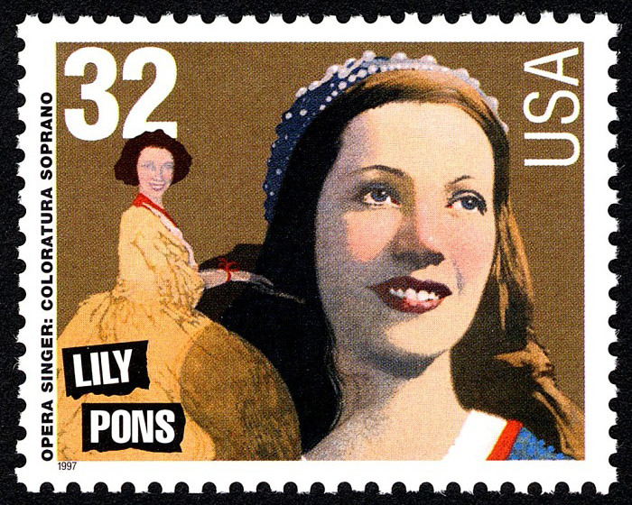 The 37-cent United States stamp depicting the opera singer Lily Pons, which was issued in 1997