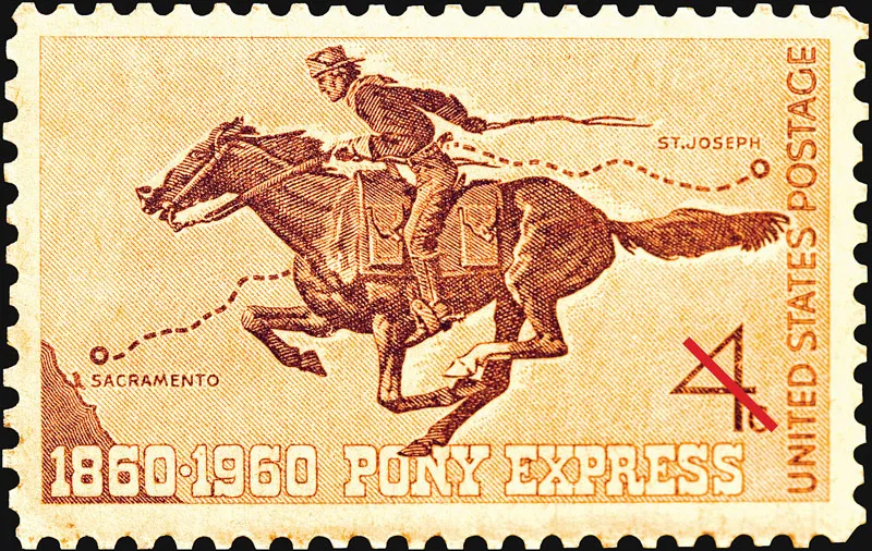 Photo of the U.S. stamp issued to mark the 100-year centennial of the 1860 founding of the Pony Express
