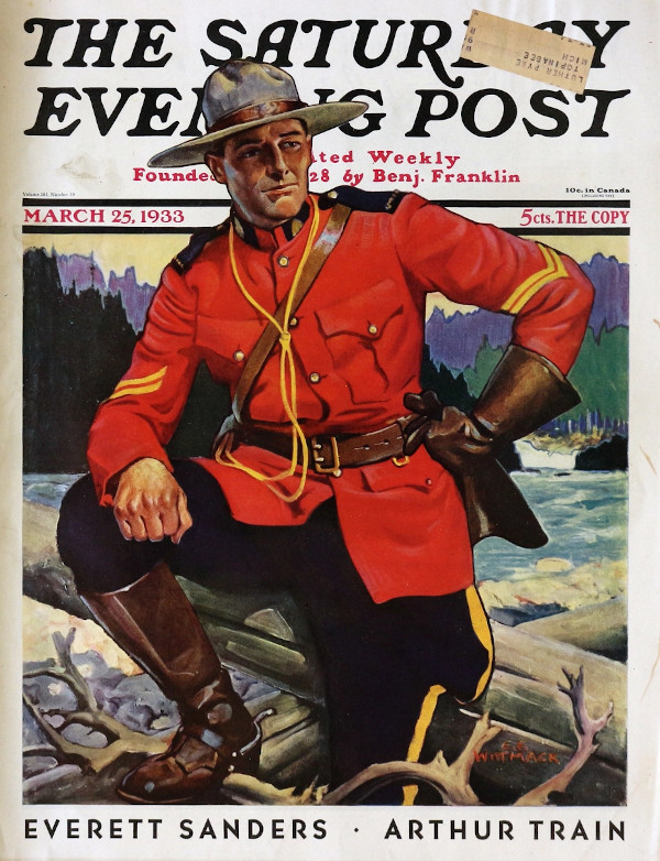 Cover of the Saturday Evening Post featuring the Royal Canadian Mounted Police in March 25, 1933