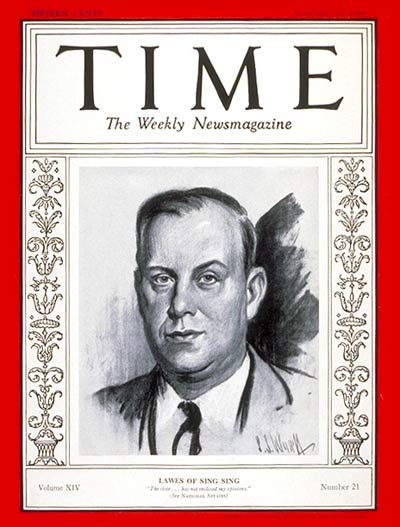 Illustration of Lewis Lawes, warden of Sing Sing Prison, on the Nov. 18, 1929, cover of Time Magazine